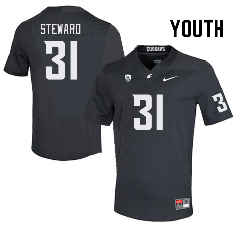 Youth #31 Kalani Steward Washington State Cougars College Football Jerseys Stitched Sale-Charcoal